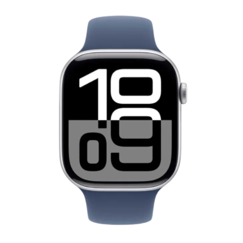 Apple Watch Series 10 GPS + Cellular 42mm Silver Aluminum Case with Denim Sport Band M/L